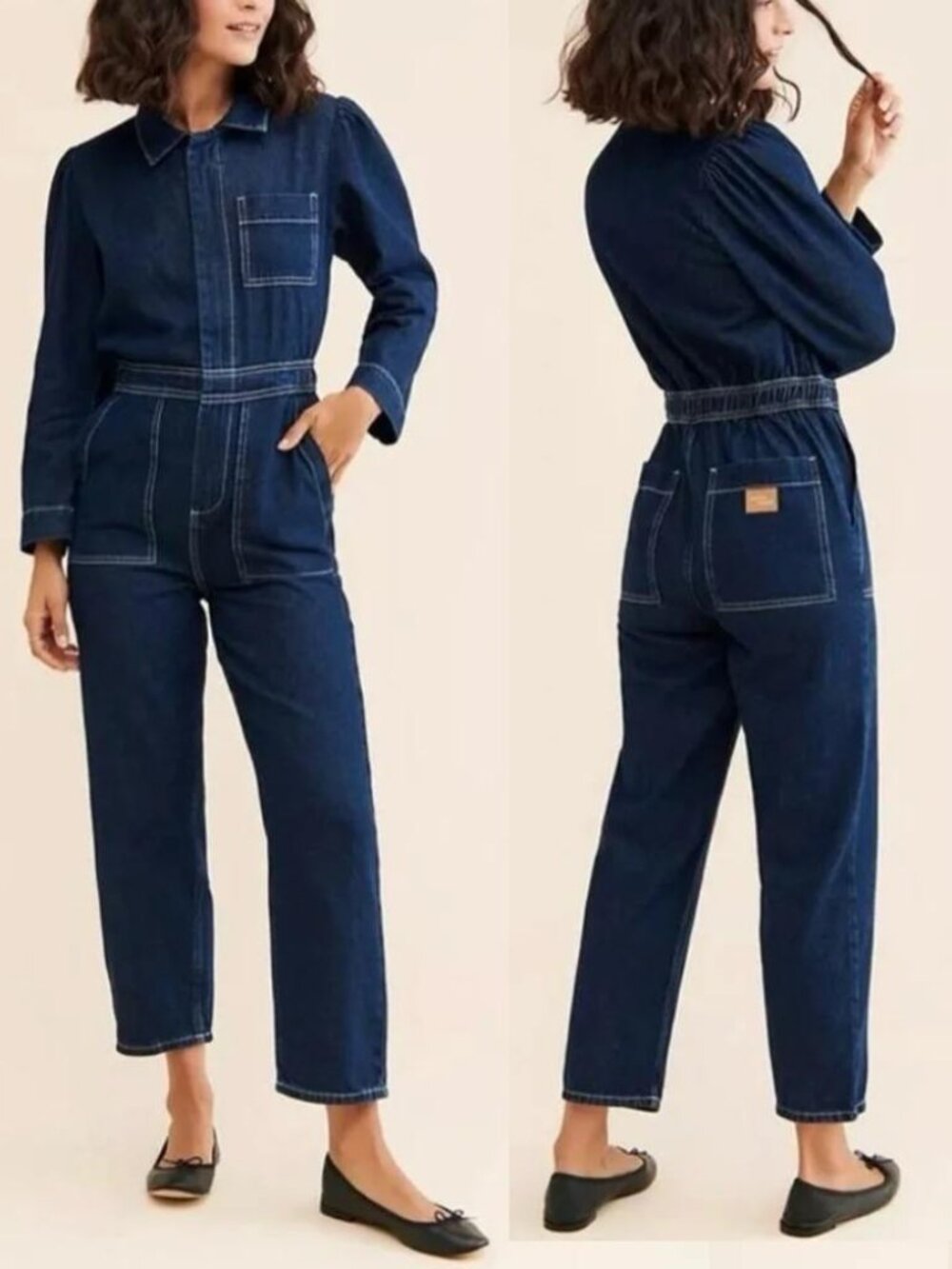 Anthropologie Seventy + Mochi Denim Jumpsuit dark blue coveralls boilersuit US12